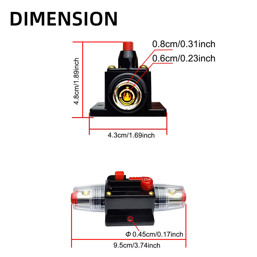 Manueller Reset Sicherungshalter Wasserdichter Leistungsschalter für 12V-48V DC Car Audio und Marine in Schwarz - Bild 4
