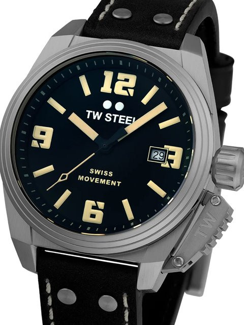 TW-Steel Herrenuhr, Quarz, Edelstahl, 42 mm, Leder, Schwarz, 10 ATM - Bild 1