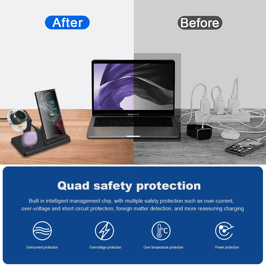 Samsung 3-in-1 Schnelles Kabelloses Ladegerät in Schwarz für Galaxy S24 S23 S22 Note 20 Z Flip Z Fold, Galaxy Watch und Buds - Bild 6