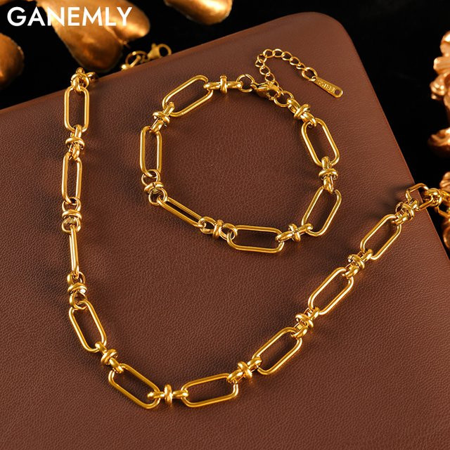 GANEMLY Schmuck-Set Halskette und Armband, Edelstahl, Gold, Damen - Bild 1