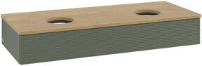 V&B Waschtischunterschrank Antao mit Frontstruktur in Eiche Honig und Lackgrün, B/T/H: 120 x 50 x 19 cm - Bild 1