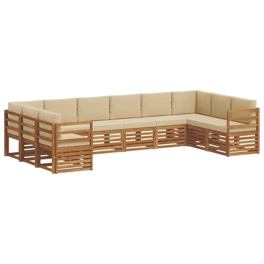 vidaXL Sofagarnitur 10-teilig aus Massivholz Akazie in Natur und Beige mit Sitz- und Rückenkissen im L-Shape Design - Bild 2