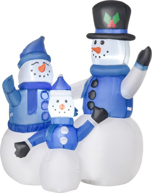 HOMCOM Selbstaufblasbare Schneemann Familie mit LED Gebläse, winterliche Weihnachtsdekoration in Blau und Weiß, B/T/H: 55 x 100 x 120 cm - Bild 1