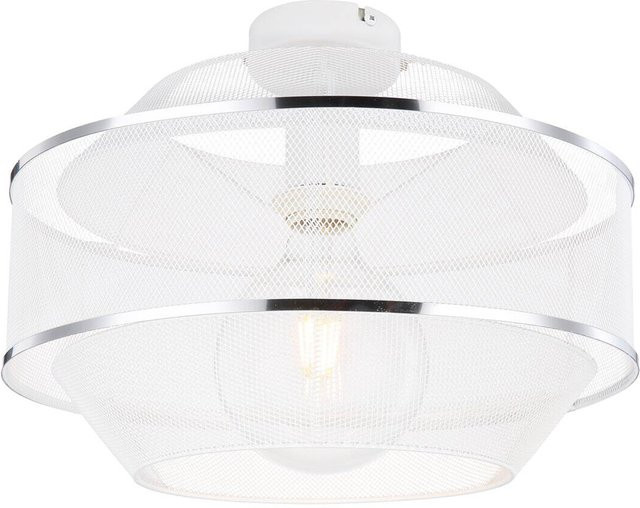 Globo Lighting Deckenleuchte modern rund in Weiß und Chrom aus Metall mit E27 Fassung, Höhe: 26 cm, Durchmesser: 35 cm - Bild 1