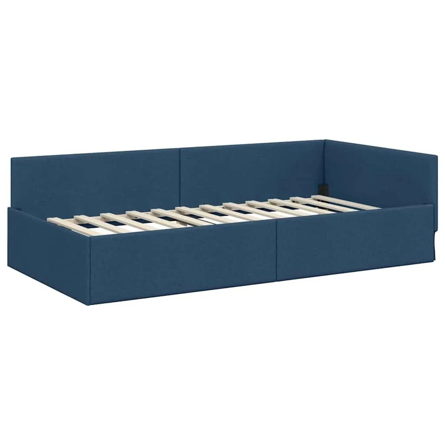 vidaXL Eckbettgestell mit Kopfteil in Blau aus Stoff, B/T/H: 90 x 200 x 140 cm - Bild 2