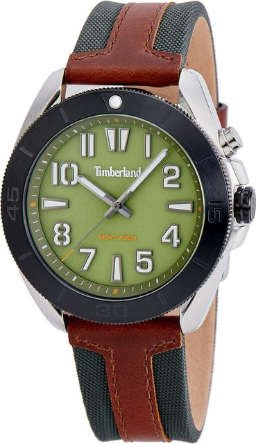 Timberland Herrenuhr, Quarz, Edelstahl, Leder, Grün, 44 mm, 5 ATM - Bild 1