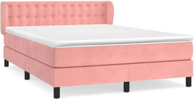 vidaXL Boxspringbett mit Matratze in Rosa aus Samt, Hybridbett mit Taschenfederkern, B/T: 140 x 200 cm - Bild 1