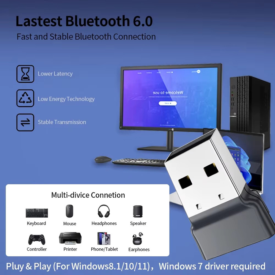 KEBIDU Bluetooth 6.0 USB-Adapter als kabelloser Audio-Empfänger und Sender für PC, Lautsprecher, Maus und Tastatur - Bild 2