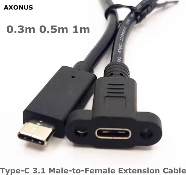 CableCC USB-C Verlängerungskabel Typ-C Stecker auf Buchse, Schwarz, Länge: 0,5 m, mit 17 mm Schraubenlochabstand für mechanische Installation - Bild 1