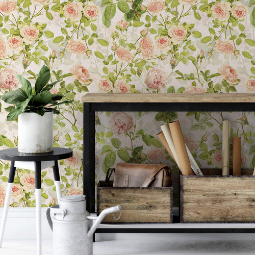 K&L Wall Art Vintage Vliestapete mit floralem Pfingstrosen und Petunien Motiv in Pastellfarben, mehrfarbig und matt - Bild 2