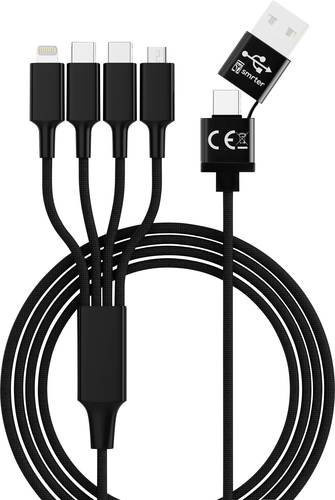 Smrter USB-Ladekabel mit USB-A, USB-C, Lightning und Micro-USB Stecker, Schwarz, Länge: 1,20 m - Bild 1