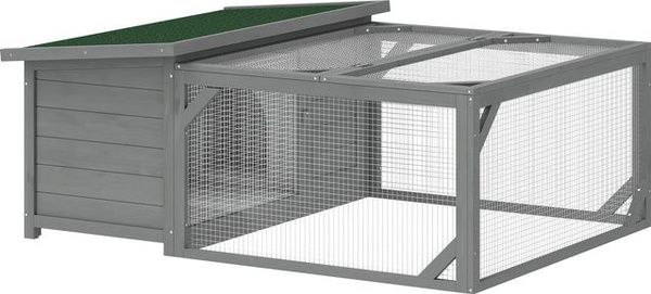 PawHut Hasenstall aus Holz in Grau als Kaninchenstall und Freilaufgehege für Meerschweinchen mit aufklappbarem Bitumendach, B/T/H: 125,5 x 100 x 49 cm, von Aosom