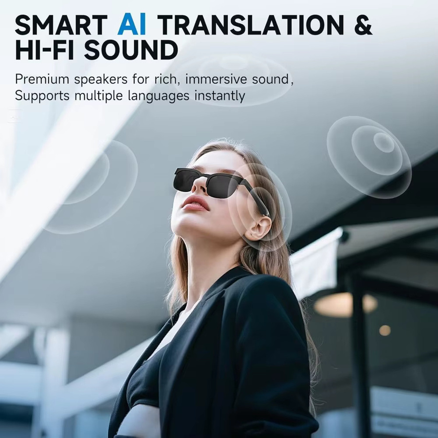 WJOY AI Translator Echtzeit-Smart-Brille, kabellose Open-Ear-Sonnenbrille mit Bluetooth-Audio und Sprachassistent in Schwarz, unterstützt 144 Sprachen - Bild 3