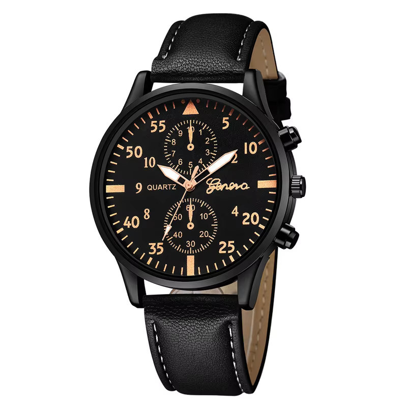 Geneva New Herrenuhr, Analoguhr, Rund, Leder, Schwarz, Herren - Bild 2