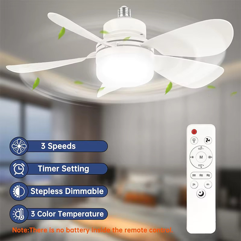 TLEDMP Deckenventilator mit Licht in Weiß, 5-flügelig, dimmbar mit Fernbedienung und E27-Fassung für Schlafzimmer und Esszimmer - Bild 2