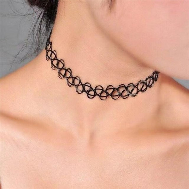Choker Halskette, geflochtener Fischfaden, schwarz, Mädchen - Bild 1