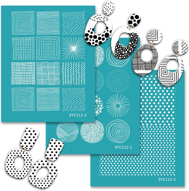 Moderne Siebdruckschablone mit geometrischer Linien- und Polka-Dot-Textur für die Schmuckherstellung aus Polymer-Ton - Bild 1