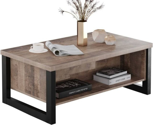 Couchtisch Emile von Trendteam in Eiche und Schwarz, modern und rechteckig, B/T/H: 110 x 65 x 45 cm - Bild 1
