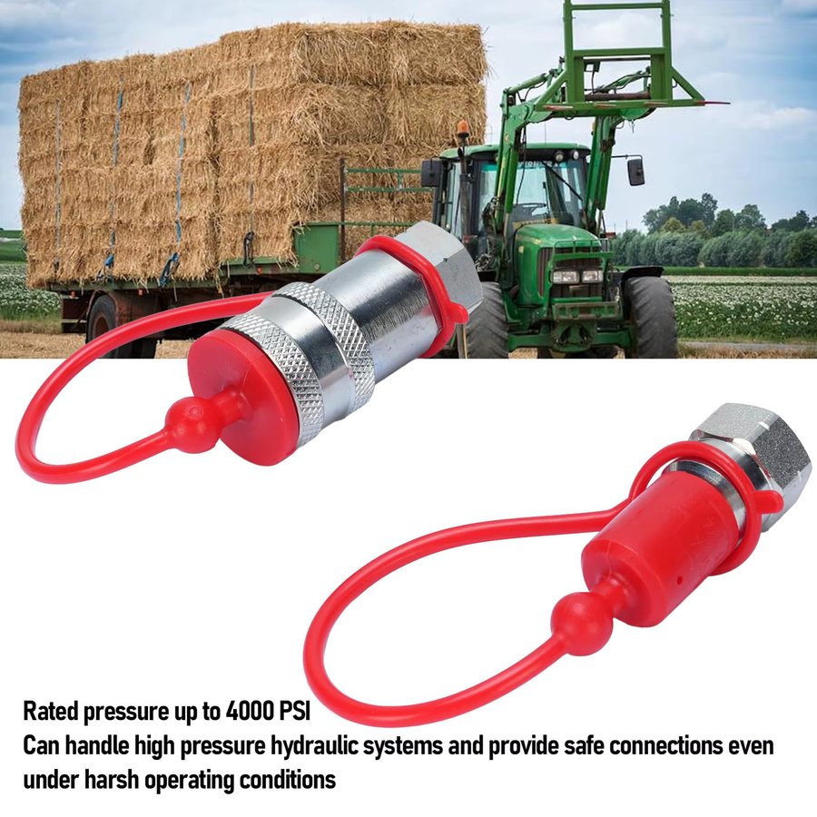 Qiilu 2-teiliges hydraulisches Schnellkupplungsset aus gehärtetem Stahl mit Staubkappen, 1/4 Zoll NPT, ISO7241-A - Bild 3
