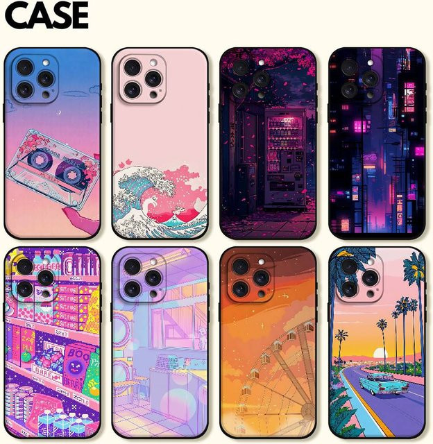Vaporwave Art Handyhülle aus weichem TPU für Apple iPhone 11 bis iPhone 17 Pro Max Plus und Mini, Multicolor - Bild 1