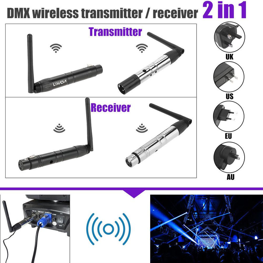 Lixada 2.4G ISM DMX512 Wireless XLR Sender und Empfänger Set für LED-Bühnenbeleuchtung in Silber - Bild 3