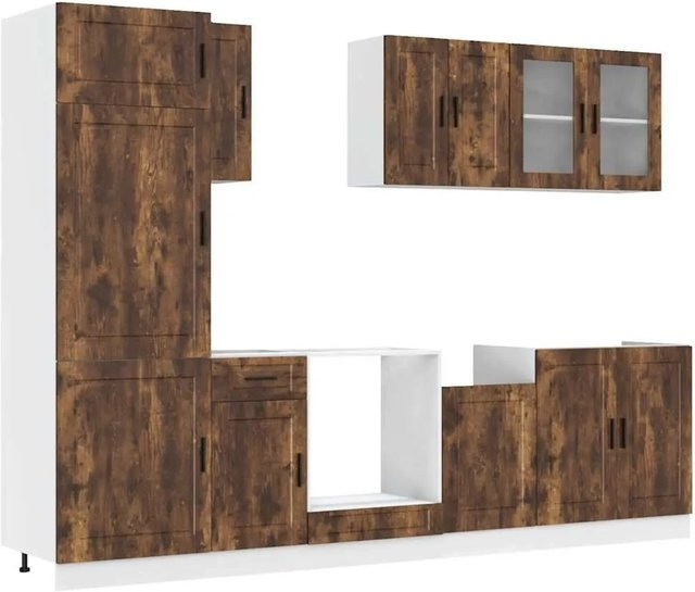 vidaXL Küchenschrank-Set Porto in Räuchereiche mit Glastüren aus Holzwerkstoff, 8-teilig, Braun - Bild 1