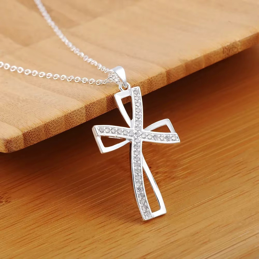 URMYLADY Halskette 925 Silber, Kristall Kreuz Anhänger, 45 cm, Damen - Bild 2