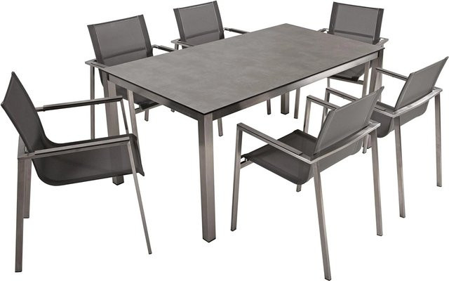 DELUKE Garten-Sitzgruppe GUNNAR 7-teiliges Gartenmöbel-Set aus Edelstahl in Grau und Silber - Bild 1