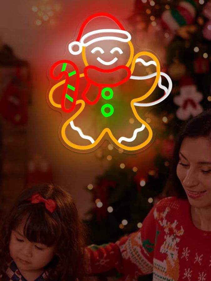 Wanxing Neonschild Winkender Lebkuchenmann als animierte Weihnachts-Wanddekoration mit Flimmer-Design und Dimmfunktion - Bild 5