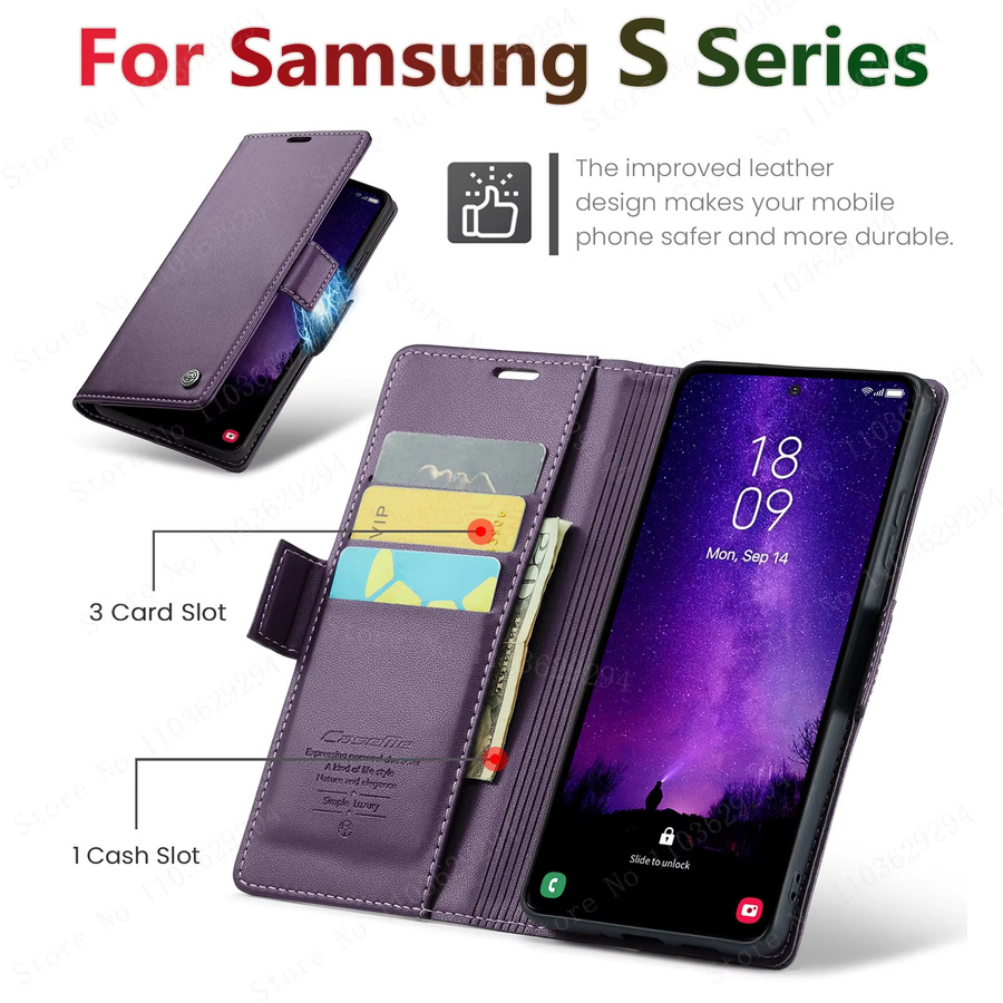 Flip Wallet Lederhülle für Samsung Galaxy S25 S24 S23 S22 S21 Ultra Plus FE A57 A37 A27 A17 A56 A36 A26 in Blau - Bild 5