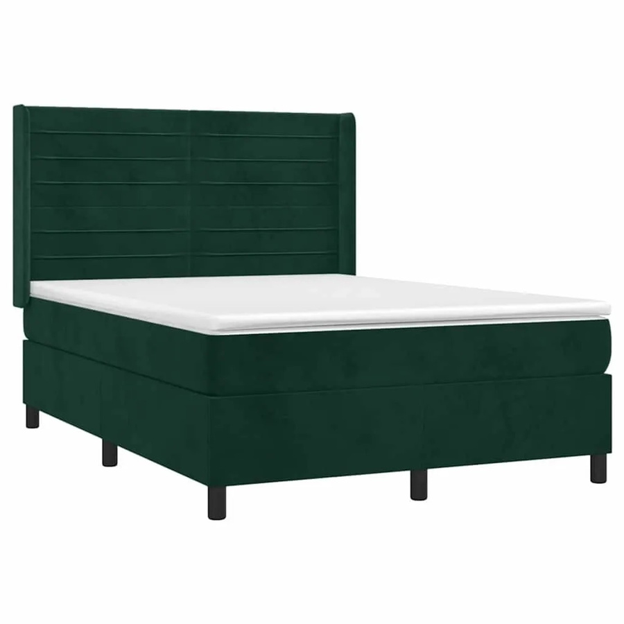 vidaXL Boxspringbett mit Matratze in Dunkelgrün aus Samt mit LED-Beleuchtung und USB-Anschluss, B/T/H: 140 x 190 x 128 cm - Bild 2