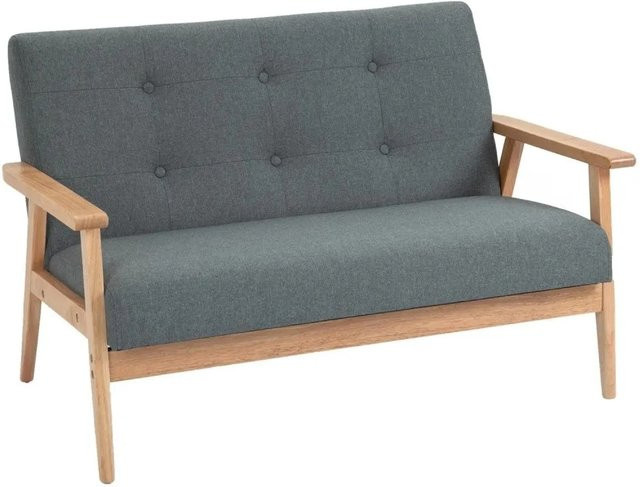 HOMCOM 2 Sitzer Sofa im Skandi-Design mit Leinenbezug in Grau, B/T/H: 115 x 66,5 x 73 cm - Bild 1