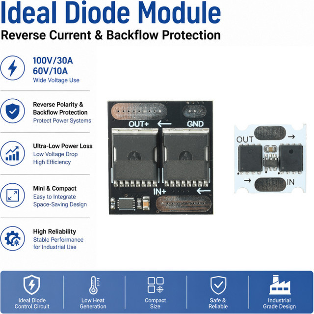 Gaqqee Idealdioden Mini-Gleichrichter mit Rückfluss- und Rückstromschutz, Schwarz, 100V/30A 60V/10A - Bild 1