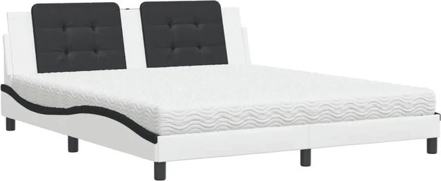 vidaXL Bett Zadar mit Matratze in Weiß und Schwarz aus Kunstleder, B/T/H: 180 x 200 x 185 cm - Bild 1