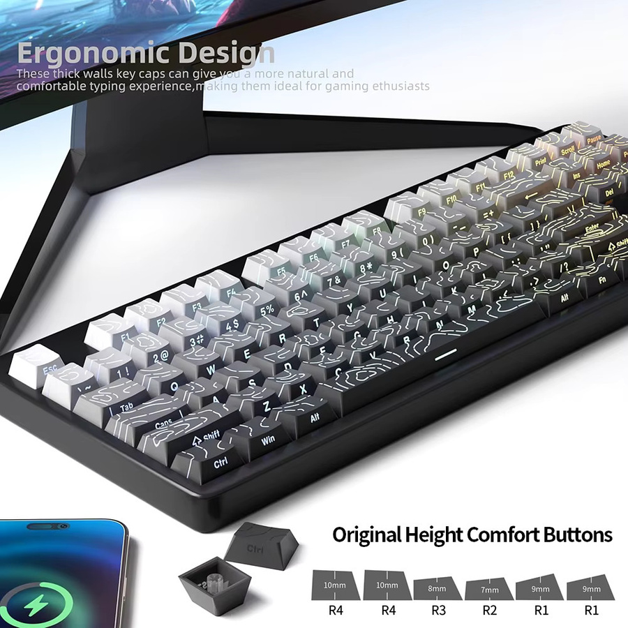 Contour Line Side Gravierte transparente PBT Cherry Contour Tastaturkappen für mechanische Gaming-Tastaturen in Weiß - Bild 4