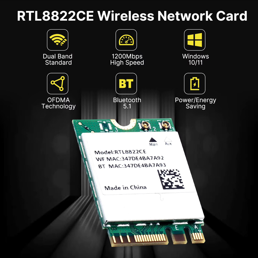 DERAPID Dualband WLAN-Adapter mit Bluetooth 5.1, 1200Mbps 2.4/5GHz, RTL8822CE Chipsatz, 802.11 AC Netzwerkadapter für PC und Laptop, Windows 10/11, Grün - Bild 2