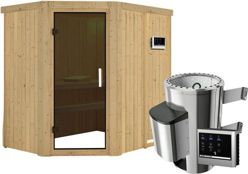 Karibu Sauna Wenden für 3 Personen mit 3,6 kW Saunaofen und externer Steuerung, beige - Bild 1