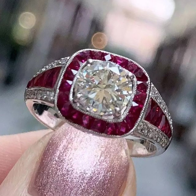 Huitan Eheringe, Silber, rote Zirkonia, Damen - Bild 1