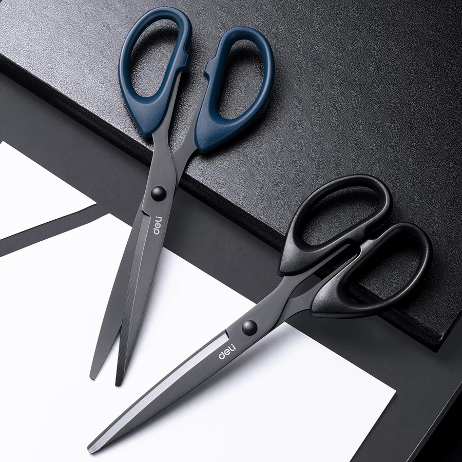 DELI Professionelle Büroschere aus Edelstahl in Schwarz und Blau, 18 cm - Bild 2