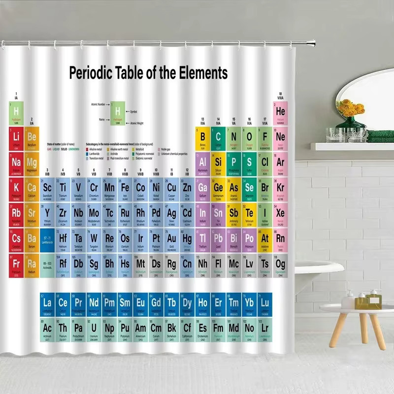 VIKAMA Duschvorhang mit Periodensystem in Multicolour, wasserdicht und blickdicht für dein Badezimmer, Höhe: 180 cm, Breite: 160 cm - Bild 2