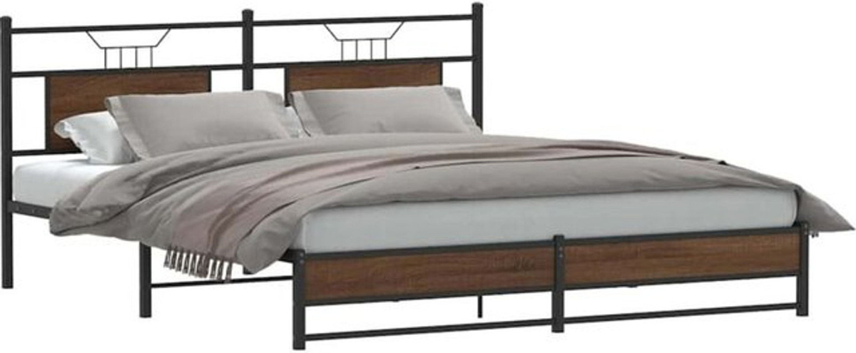 Vidaxl Bettgestell aus Holzwerkstoff und Stahl in Braun im Industrial Design B/T/H: 160 x 200 cm - Bild 1