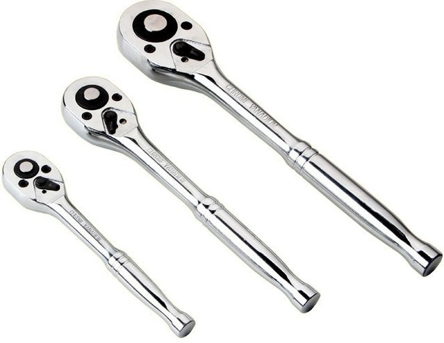 Lsmake Ratschensatz aus Chrom-Vanadium-Stahl mit 24-Zahn-Antrieb in 1/4'', 3/8'' und 1/2'' mit vollpolierter Oberfläche - Bild 1