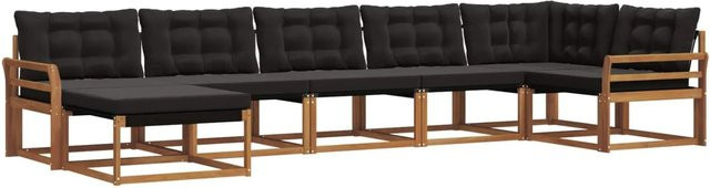 vidaXL Outdoor-Sofagarnitur 21-tlg. in L-Form aus Akazienholz mit Textilene und Kissen, Schwarz/Natur - Bild 1