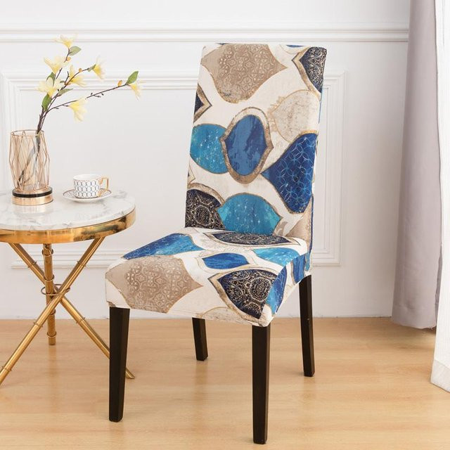 Lanmolife Esszimmerstuhlbezug mit Grafikprint, elastisch und abnehmbar, Blau - Bild 1