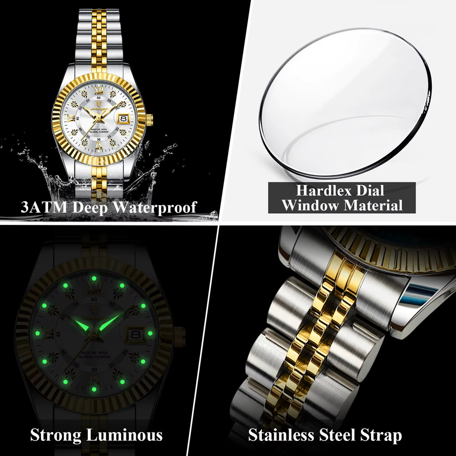 POEDAGAR Armbanduhr Edelstahl, Quarz, Datum, Damen - Bild 4