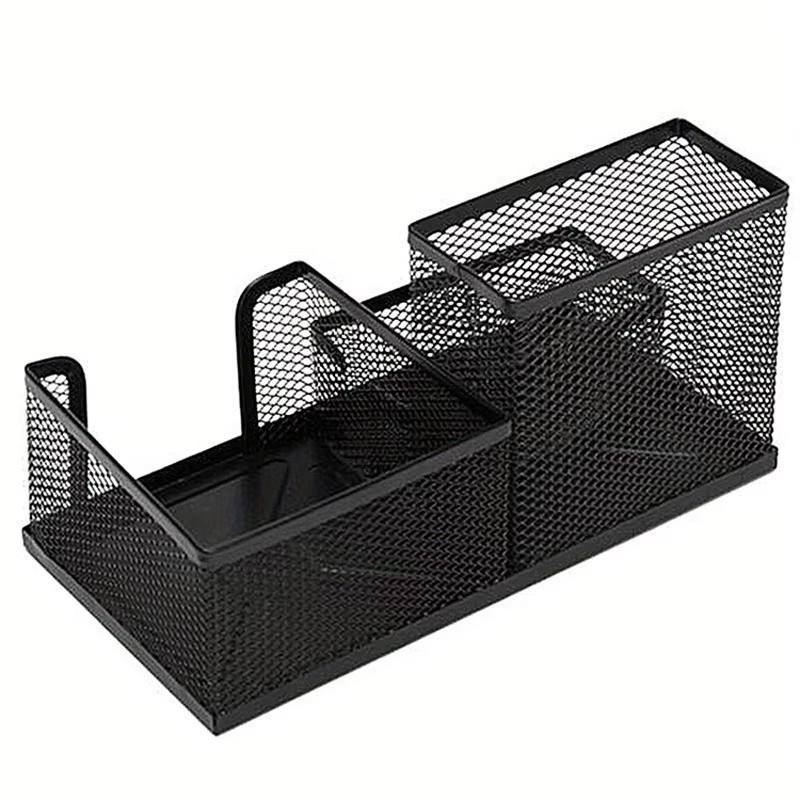 Multifunktionaler Desktop-Organizer aus Eisengeflecht mit drei Fächern in Schwarz oder Silber - Bild 2