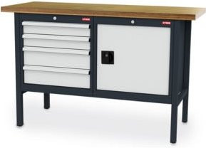 STIER Werkbank mit 4 Schubladen und 1 Tür in Grau, B/T/H: 150 x 60 x 96 cm - Bild 1