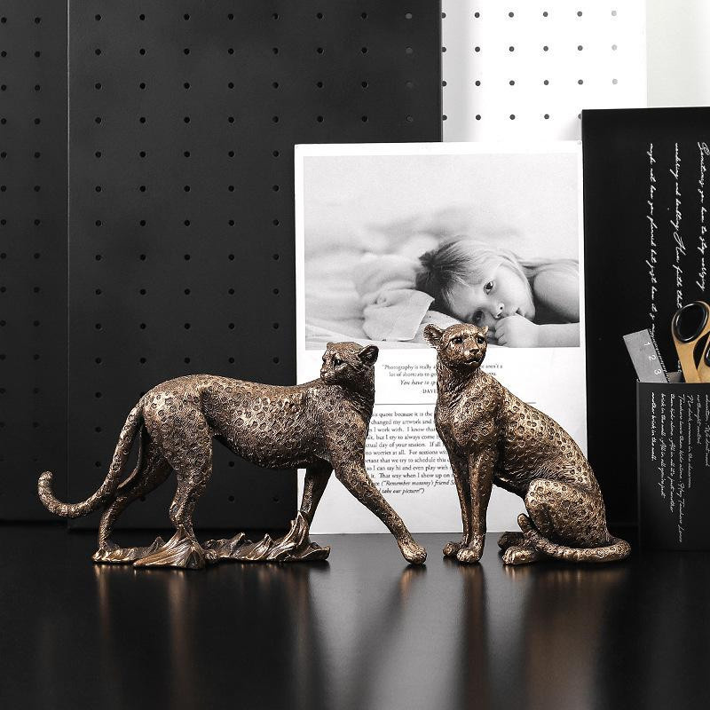 Yiran Furniture Leoparden-Dekoration aus Kunstharz in Gold, moderne Tischdekoration für Wohnzimmer und Büro, B/T/H: 14,5 x 7,5 x 7,5 cm - Bild 3