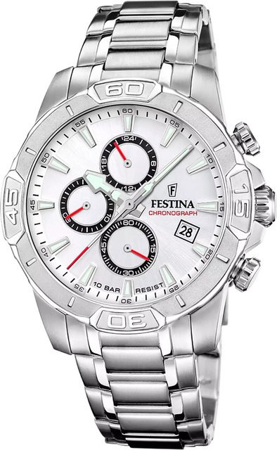 Festina Herrenuhr Chronograph, Edelstahl, Quarz, 45 mm, Silber, 10 ATM - Bild 1