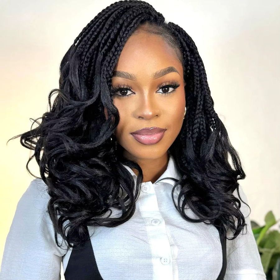 French Curl Crochet Braids Goddess Box Braids Häkelhaar, Synthetik - Bild 3
